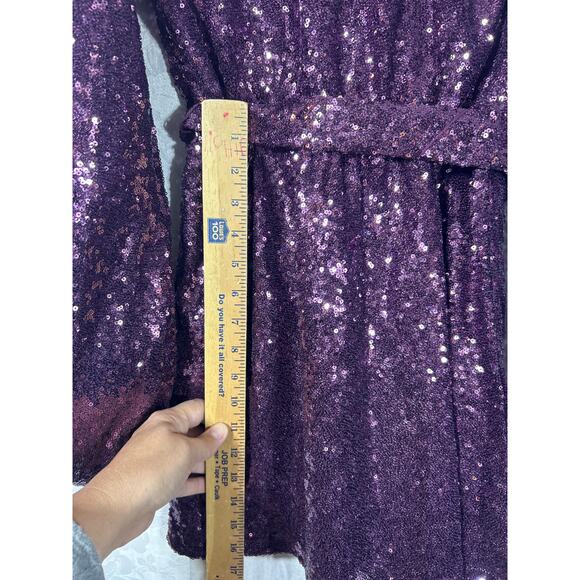 Audrey Parks Francescas Dress Medium Purple Sequins NEW Valary Tie Balloon Slv - Picture 11 of 11